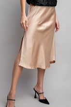 Load image into Gallery viewer, Beige Satin Slit Midi Skirt