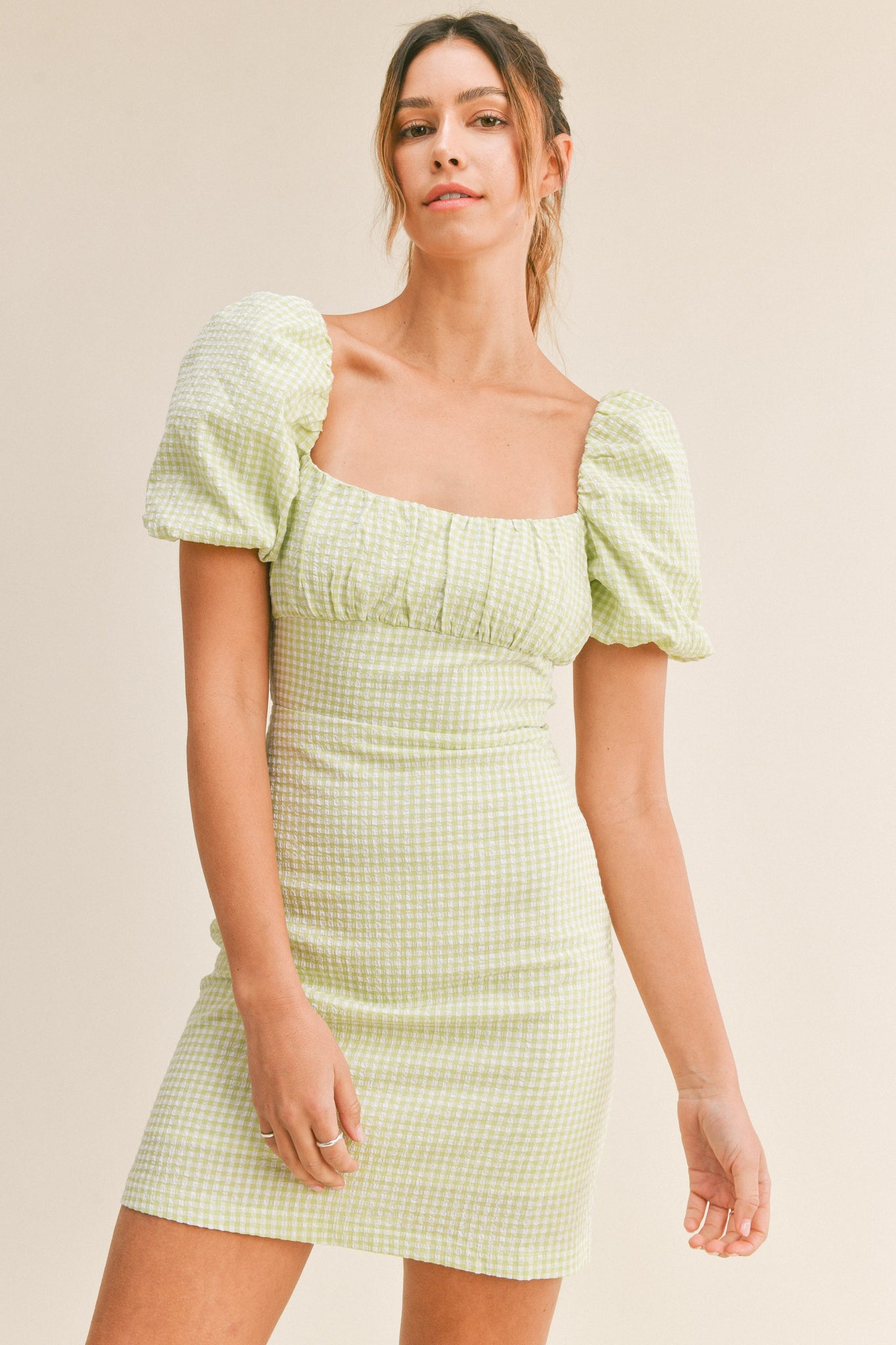 jayden mini dress Jayden Plaid Puff Sleeve Open Back Mini Dress Large