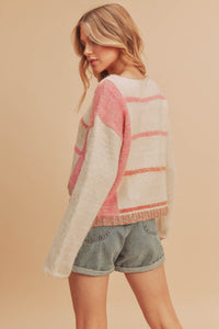 Fiona Mixed Stripe Neutral Sweater - Pink