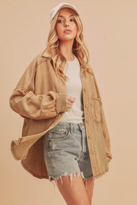 Kelly Button Down Textured Shacket - Golden Hour