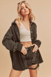 Kelly Button Down Textured Shacket - Charcoal