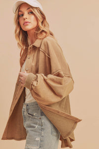 Kelly Button Down Textured Shacket - Golden Hour