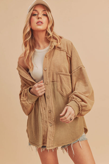 Kelly Button Down Textured Shacket - Golden Hour