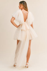 Bridal mini dress white tulle with train cute bachelorette 