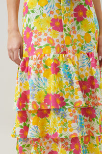 Aimee Tiered Flutter Sleeve Floral Midi Dress