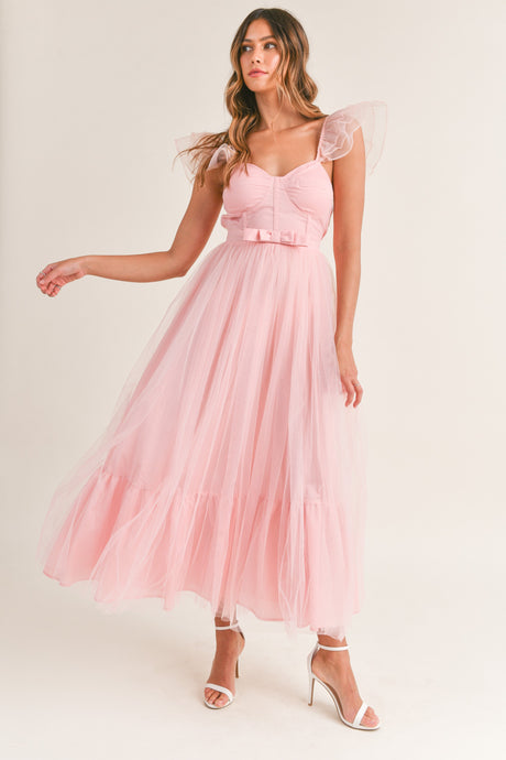 Jessica Pink Corset Tulle Midi Dress