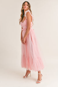 Jessica Pink Corset Tulle Midi Dress