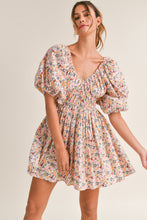 Load image into Gallery viewer, Harley Floral Print V-Neck Puff Sleeve Mini Dress - Pink