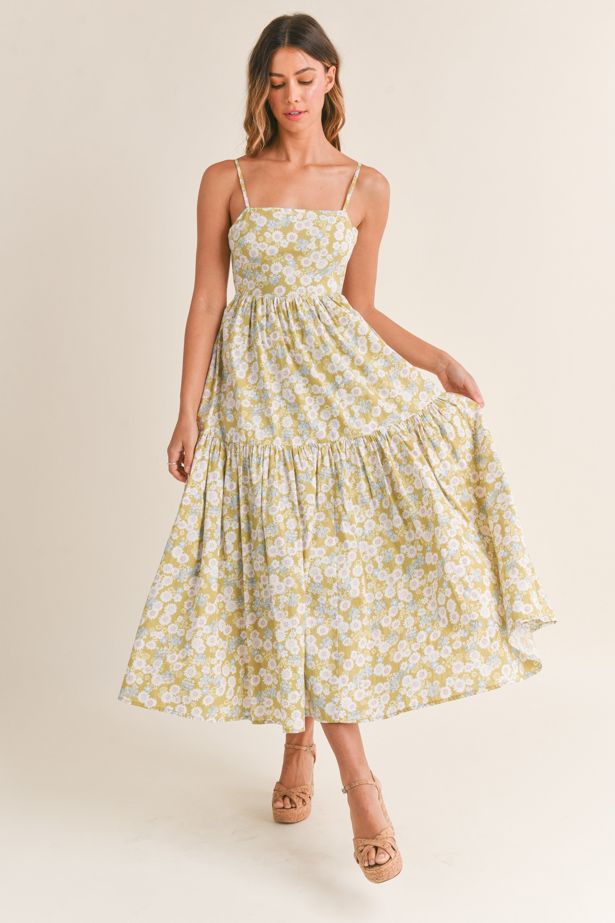 Nora Spaghetti Strap Open Back Floral Maxi Dress Medium