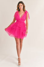 Load image into Gallery viewer, Kara Hot Pink Pearl Tulle Mini Dress