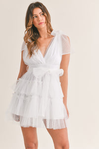 Emilie White Dot Tulle Mini Dress