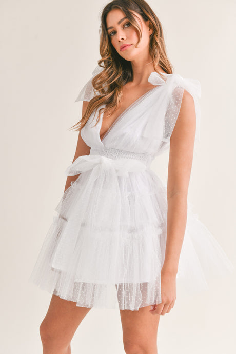 Emilie White Dot Tulle Mini Dress