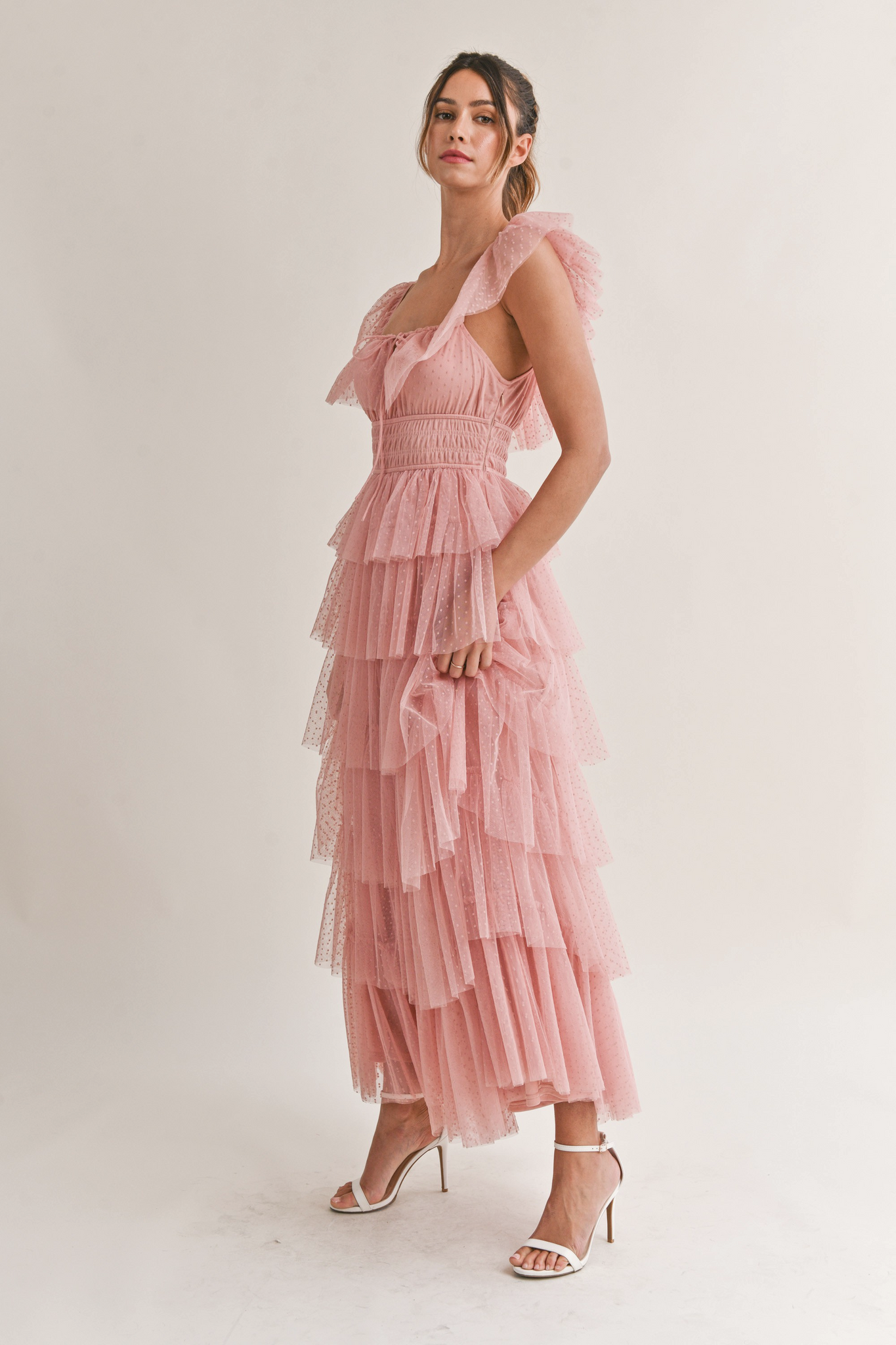 Margot Polka Dot Tulle Maxi Dress Pink Thread Vine Boutique