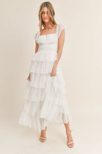 Margot Polka Dot Tulle Maxi Dress - White