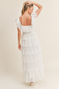 Margot Polka Dot Tulle Midi Dress - White