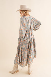 Lynn Floral Print Bohemian Tiered Maxi Dress - Sage