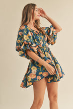 Load image into Gallery viewer, Faye Teal Floral Ruched Mini Dress