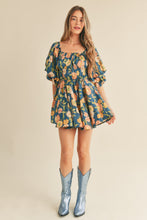 Load image into Gallery viewer, Faye Teal Floral Ruched Mini Dress