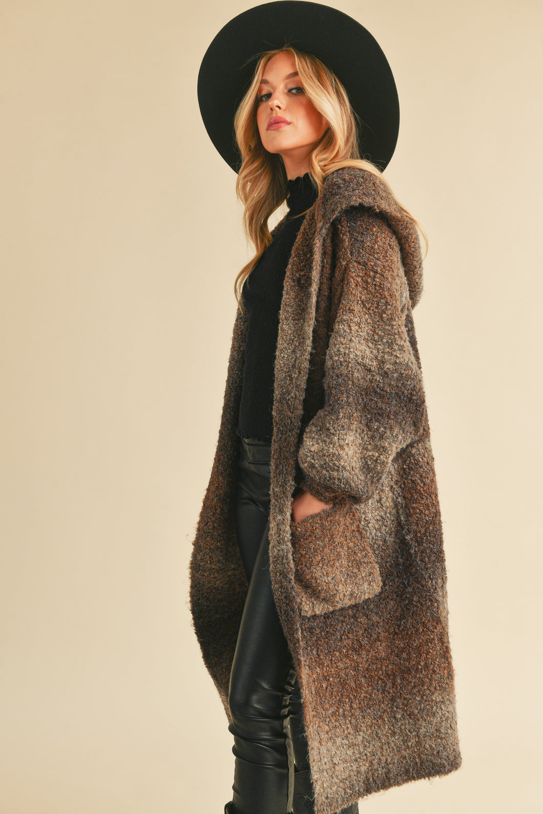 Nelly Hooded Wool Coat Cardigan