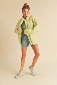 Brynne Quilted Dolman Jacket - Lime Green