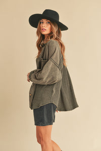 Kelly Button Down Textured Shacket - Grey Skies