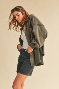 Kelly Button Down Textured Shacket - Grey Skies