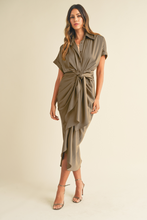 Load image into Gallery viewer, Button Down Satin Midi Shirt Dress