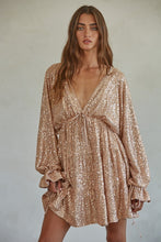 Load image into Gallery viewer, Lola Gold Sequin Deep V Neck Mini Dress