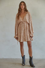 Load image into Gallery viewer, Lola Gold Sequin Deep V Neck Mini Dress