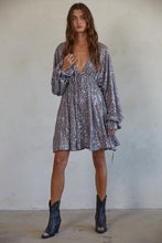 Load image into Gallery viewer, Lola Grey Sequin Deep V Neck Mini Dress