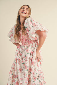 Mia Smocked Floral Puff Sleeve Maxi Dress, Preorder