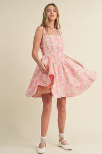 Sydney Jaquard Corset Mini Flare Dress - Pink