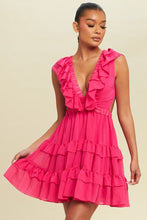 Load image into Gallery viewer, Clarisse Ruffle Plunge Flare Mini Dress - Hot Pink