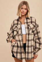Load image into Gallery viewer, Neutral beige button down jacket plaid shacket 