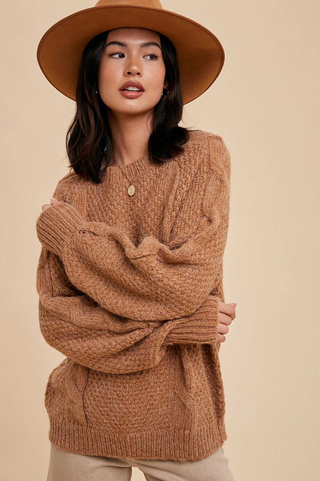 Karlie Cable Knit Sweater - Camel