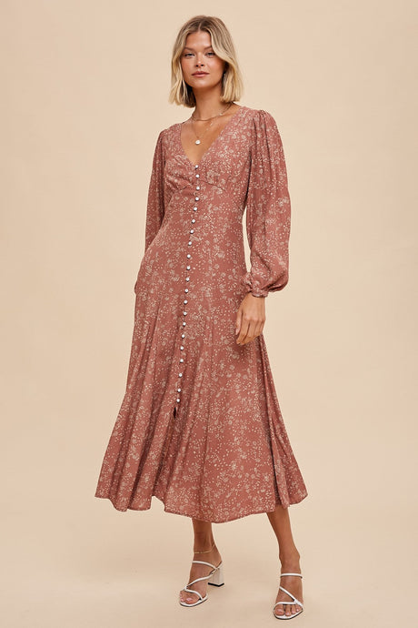 Francie Floral Button Down Maxi Dress - Mauve