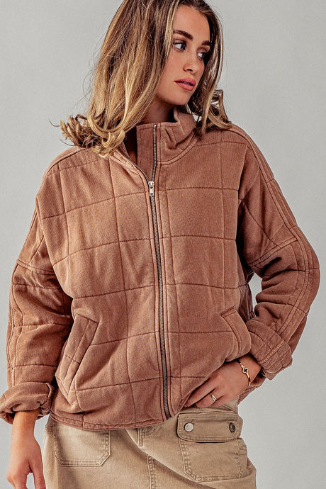 Telaya Quilted Zip Up Jacket - Rust