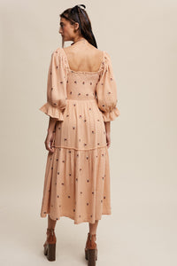 Karina Smocked Floral Midi Dress - Blush Apricot: PREORDER