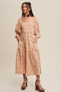 Karina Smocked Floral Midi Dress - Blush Apricot: PREORDER