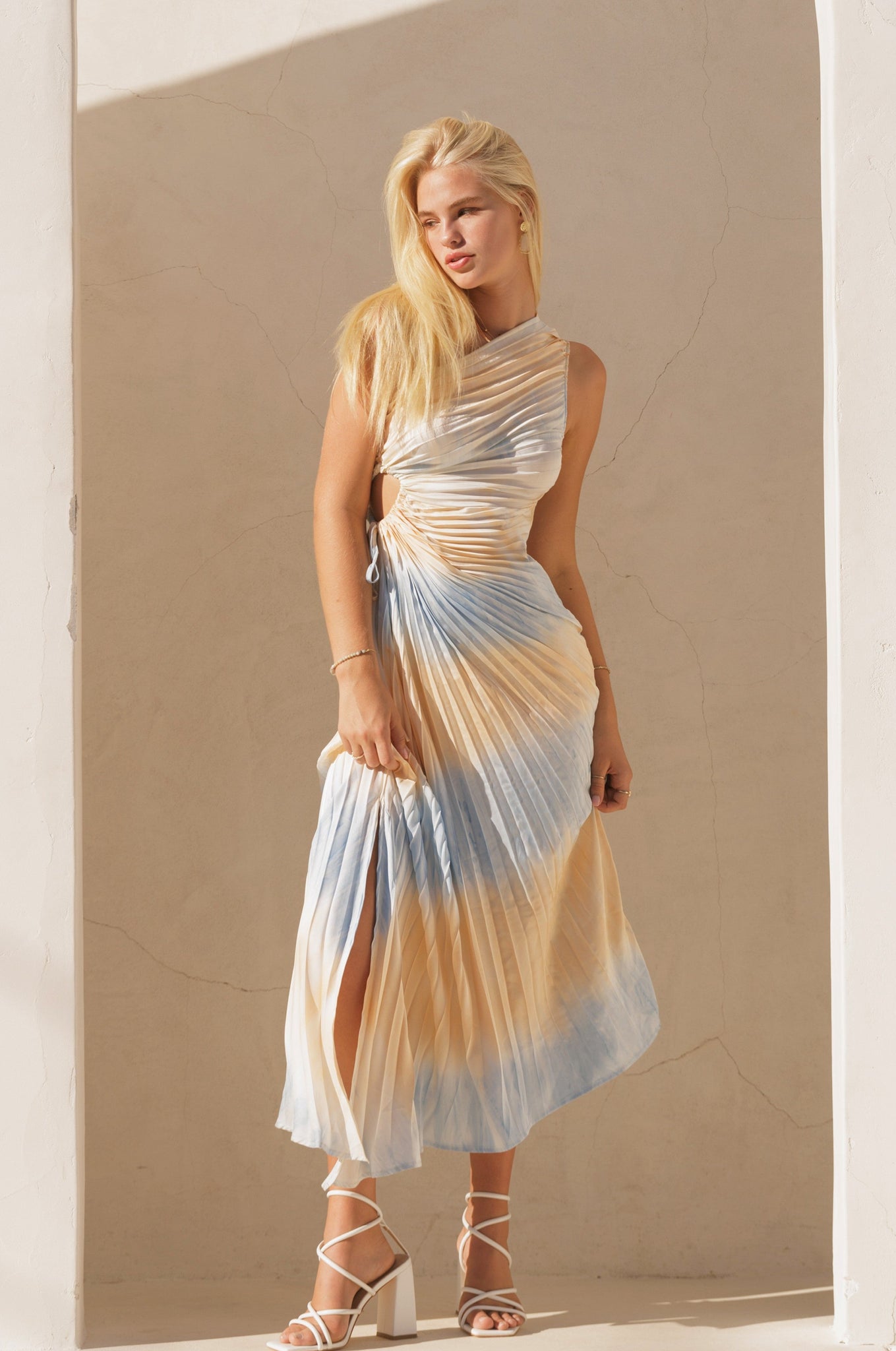 Desert Mist Pleated Asymmetrical Maxi Dress Medium Desert Mist Pleated Asymmetrical Maxi Dress Medium