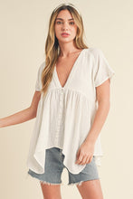 Load image into Gallery viewer, Florise Button Down Babydoll Blouse: White Linen