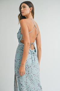 Adriana Satin Cowl Neck Drape Midi Dress - Mint