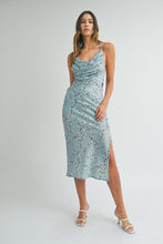 Load image into Gallery viewer, Adriana Satin Cowl Neck Drape Midi Dress - Mint