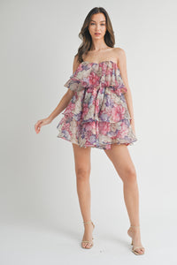 Chrissy Sweetheart Tiered Floral Mini Dress