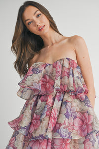 Chrissy Sweetheart Tiered Floral Mini Dress