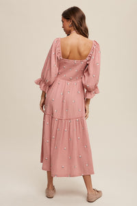 Karina Smocked Floral Midi Dress - Rose: PREORDER