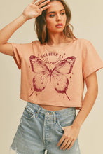 Load image into Gallery viewer, butterfly believe cropped cotton boxy fit crop graphic tee