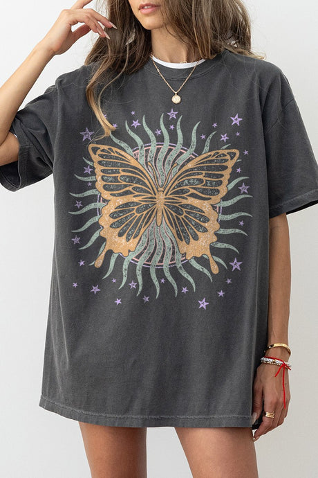 Garment Dyed Oversized butterfly graphic tee