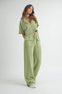 Isla Ribbed Cargo Pocket Shirt and Pants Matching Set
