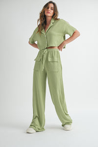 Isla Ribbed Cargo Pocket Shirt and Pants Matching Set